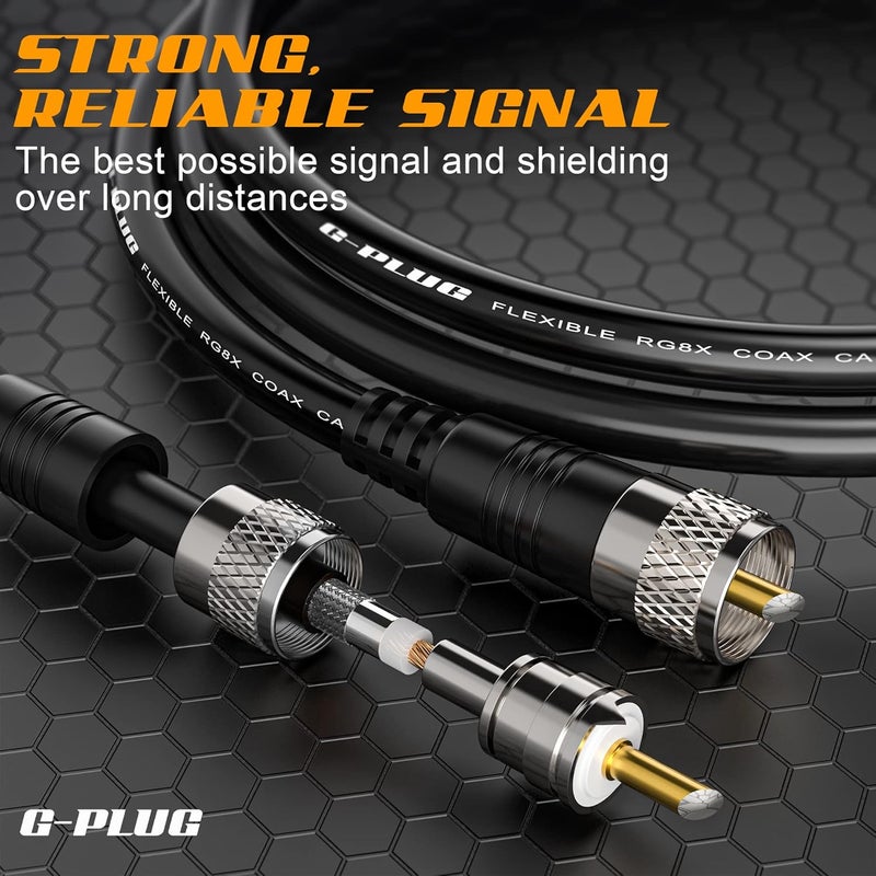G-PLUG RG8X Coaxial Cable 15FT – 50 Ohm Low-Loss Coax with PL259 Connectors – Pure Copper Core, Dual Shielding, Waterproof PVC Jacket – for CB & HAM Radio, SWR Meter, Antenna Analyzer, RF Applications - Image 5